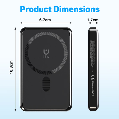 10000mAh Magnetic Wireless Power Bank Portable Charger, 22.5W Fast Charging Battery Pack with Type-C & Mobile Phone Charging Cables, for iPhone 12-17, Black