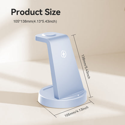 Wireless Charger, 3 in 1 Charging Station for iPhone 17 16 15 14 13 12 11 8 , 18W Charger Stand for Airpods 4 3 2 Pro, for Apple Watch 11 10 9 8 7 6 5 4 3 2 SE Ultra Series, Blue