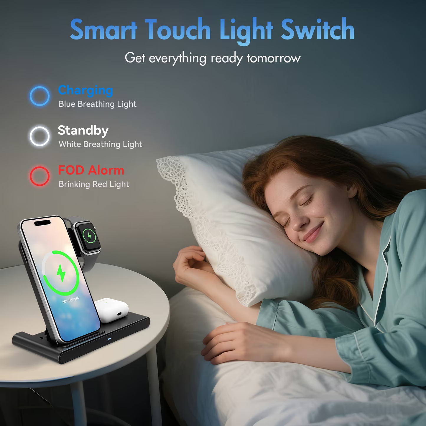 15W Wireless Charger,3 in 1 Charging Station Compatible with iPhone 17 16 15 14 13 12 11 Pro Max Plus XS XR X 8, Fast Charging Dock Compatible for Apple Watch&AirPods 4 3 Pro,NO Adapter