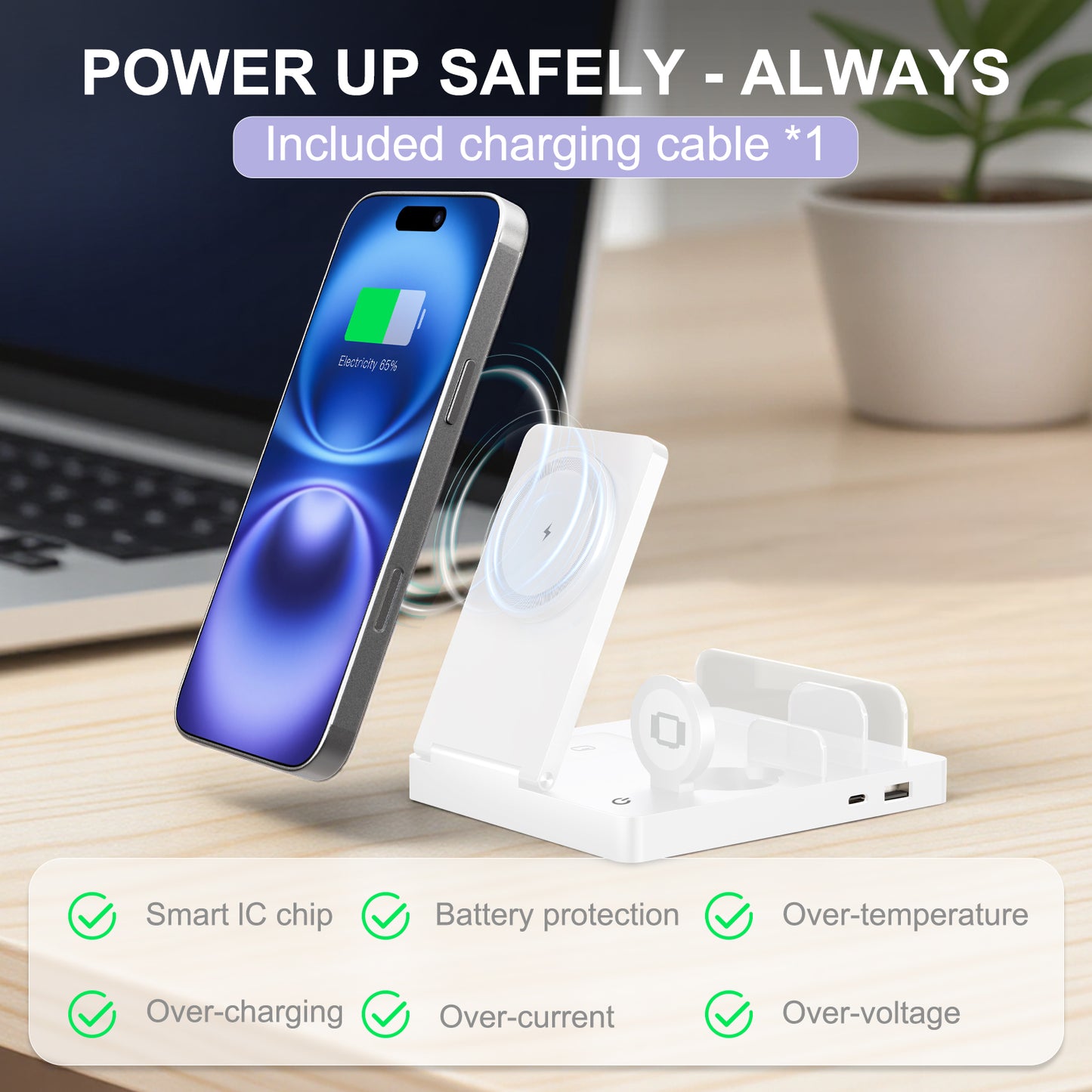 15W Charging Station, 5 in 1 Magnetic Wireless Charger Compatible with iPhone 17 16 15 14 13 12 Series, Charging Dock Compatible with AirPods 4 3 2 1, for iWatch, for iPad, White