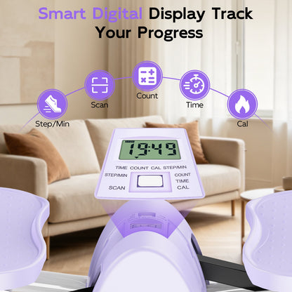 RICAN Smart Lateral Rocking Fitness Stepper, Low-Impact Portable Exercise Stepper with Digital Monitor, Resistance Bands & Floor Mat, Purple