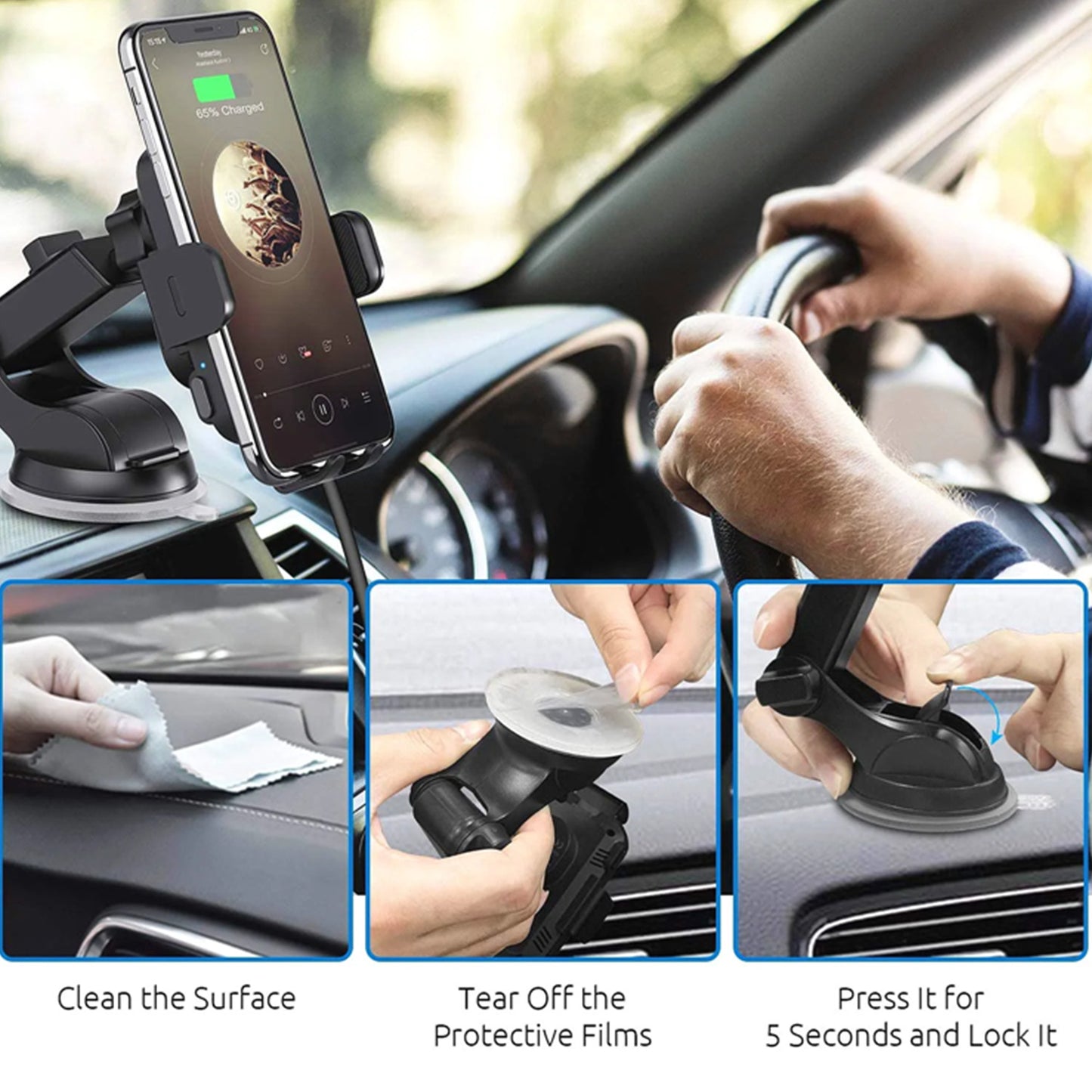 Wireless Car Charger,15W Fast Charging Auto Clamping Car Phone Holder Charger,Phone Holders for Car Mount Compatible for iPhone 17 16 15 14 13 12 11 Mini Pro Max XR,Samsung Galaxy,Black