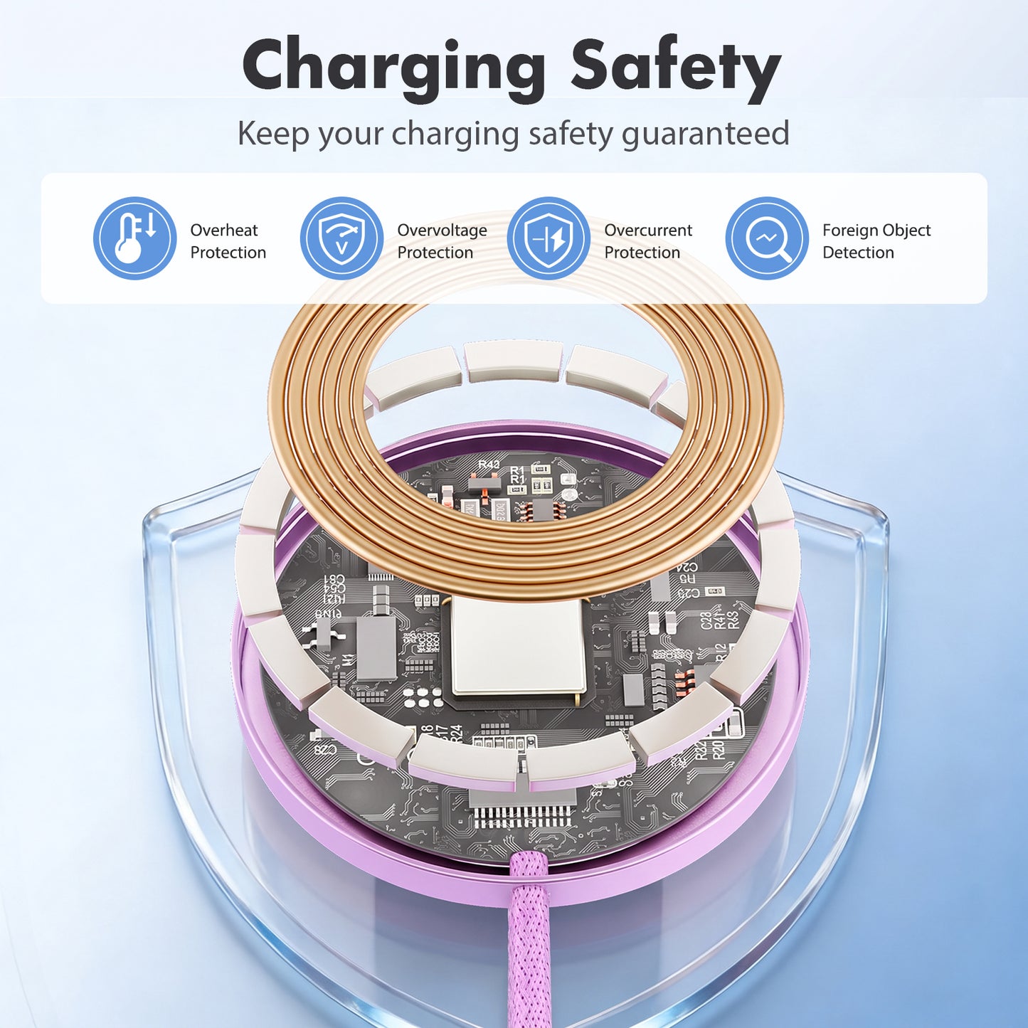 25W Magnetic Wireless Charger, Magsafe Fast Charging Pad, iPhone 17 16 15 14 13 12 Pro Max, Slim Portable Phone Charger, Light Violet