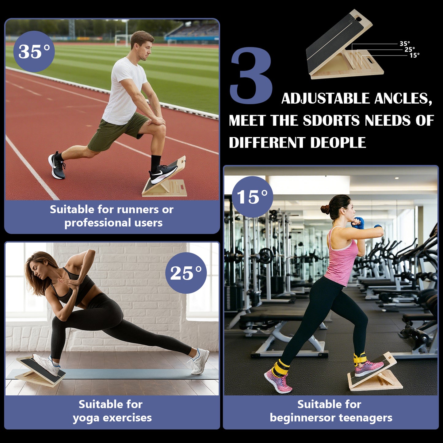 ALSO GO Slant Board for Calf Stretching, Adjustable Wooden Incline Board, Portable Wooden Stretching Board, 450 Lbs Weight Capacity Calf Stretch Wedge for Exercise