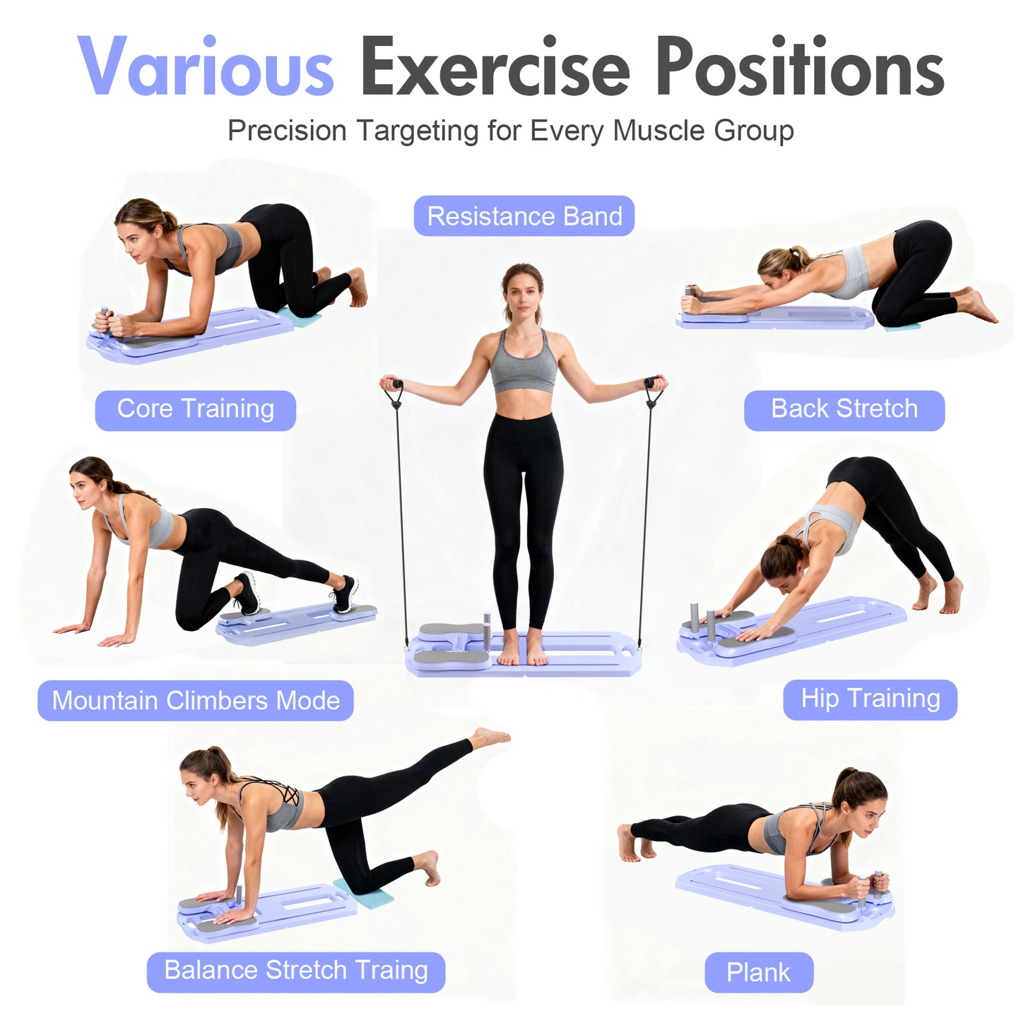 Rican Pilates Board, Foldable Ab Board, Multifunctional Abdominal Board for Home, 300 lbs Abs Workout Equipment with Knee Pad, Portable Pilates Reformer for Full Body Workout, Purple