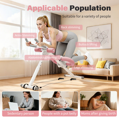 Rican Ab Machine, Foldable Abdominal Exercise Machine, Ab Workout Equipment with LCD Monitor, Abdominal Exercise Workout with Resistance Bands, Pink