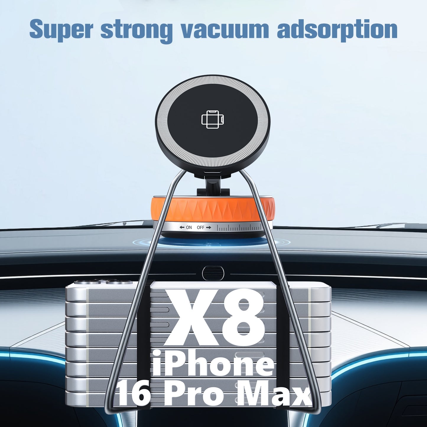 Wireless Car Charger, Ultra Magnetic Phone Holder for Car Dashboard, 15W Charging, Cell Phone Holder Charger, Car Accessories for iPhone 17 16 15 14 13 12 (Orange)