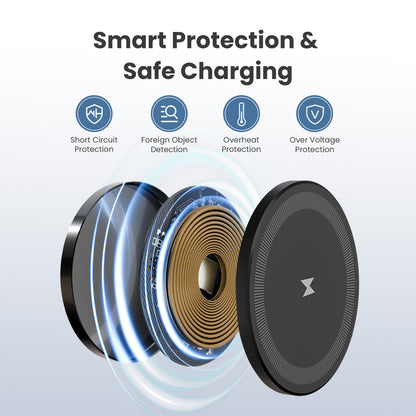 Wireless Charger, Magnetic Charging Pad for iPhone, Phone Charger Compatible with iPhone 17 16 15 14 13 12 Series, USB C Charger Portable for AirPods 4 3 2 Pro, Black
