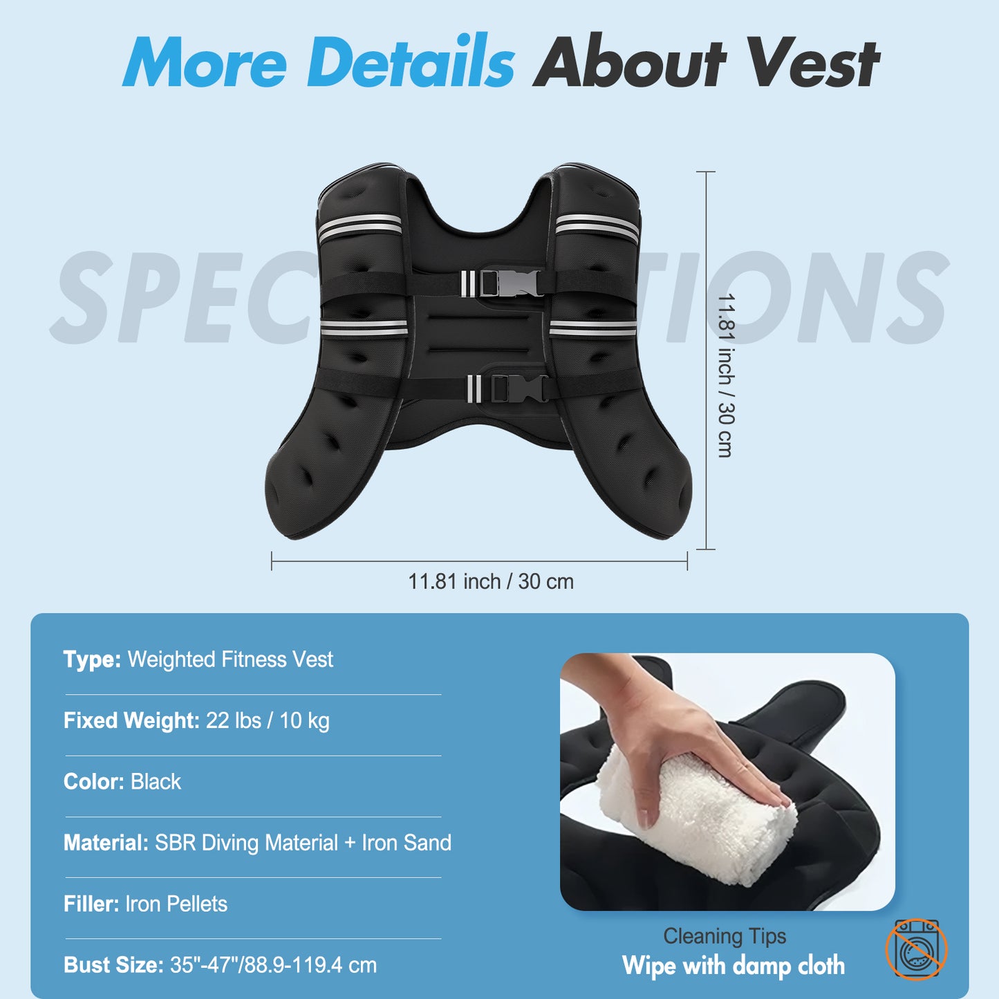 BAOKALER Weighted Vest Professional 22lb with Reflective Strips, Ideal for Men & Women, Suitable for Strength Training, Running, Muscle Building & Weight Loss