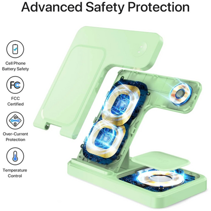 Wireless Charger,3 in 1 Charging Station for iPhone,Fast Wireless Charger Stand Compatible for Apple Watch,iPhone 17 16 15 14 13 12 11 Pro Max Mini Plus SE X XS 8 Plus & AirPods,Green