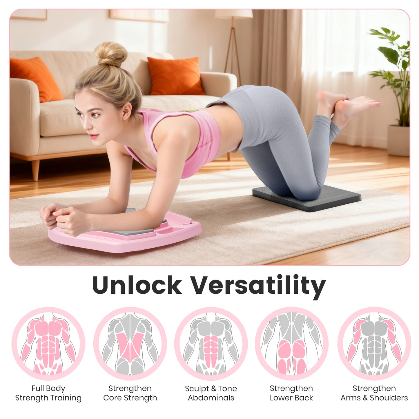 RICAN 7 in 1 Foldable Pilates board, Pilates Reformer Set with 330LBS, Portable Home Pilates for Women Workout, Fitness, Exercise, Abs, Pink