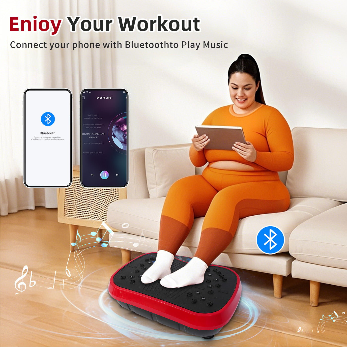 RICAN Vibration Plate Exercise Machine, Vibrating Lymphatic Drainage Shaking Board, Full Body Workout Platform with Loop Bands & Remote Control for Weight Loss Fat Burner, Red