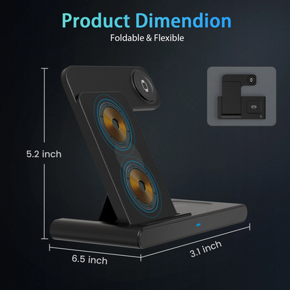 15W Fast Wireless Charger Station for iPhone 16 15 14 13 12 11 Pro Max SE X,,3 in 1 Charging Stand for Apple Watch, for AirPods 4 3 2 Pro, Multi Device Charger(Black)