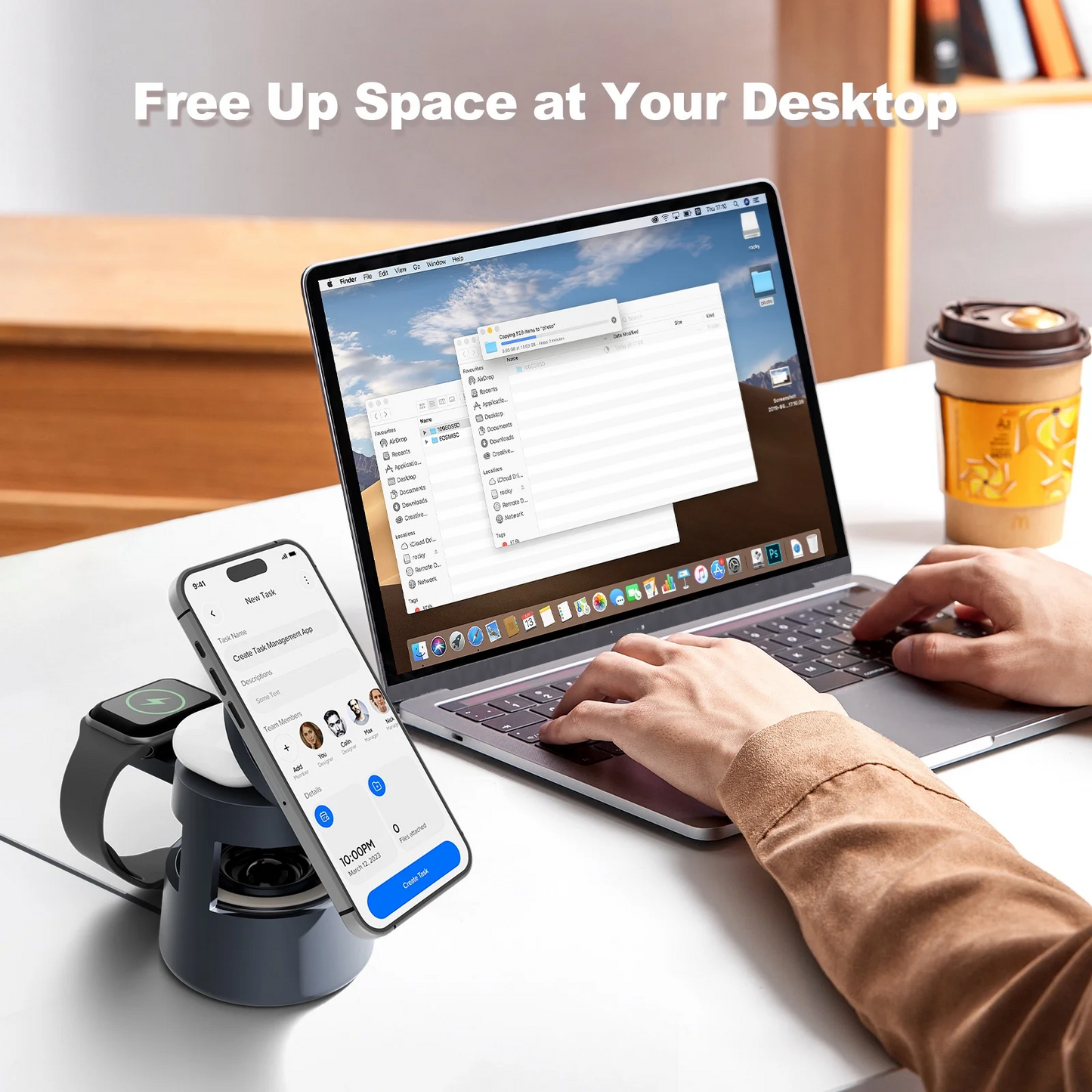 Wireless charger, 5 in 1 Charging Station, Mushroom Night Light, 22.5W Fast Wireless Charger for iPhone, For iWatch, For AirPods, All-in-One Desk Organizer