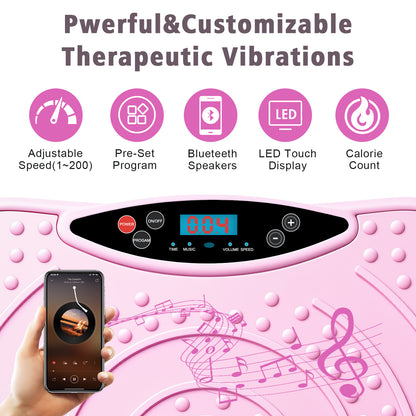 RICAN Vibration Plate Exercise Machine with Bluetooth, Resistance Bands, Loop Bands & Remote Control for Weight Loss Fat Burner, Pink