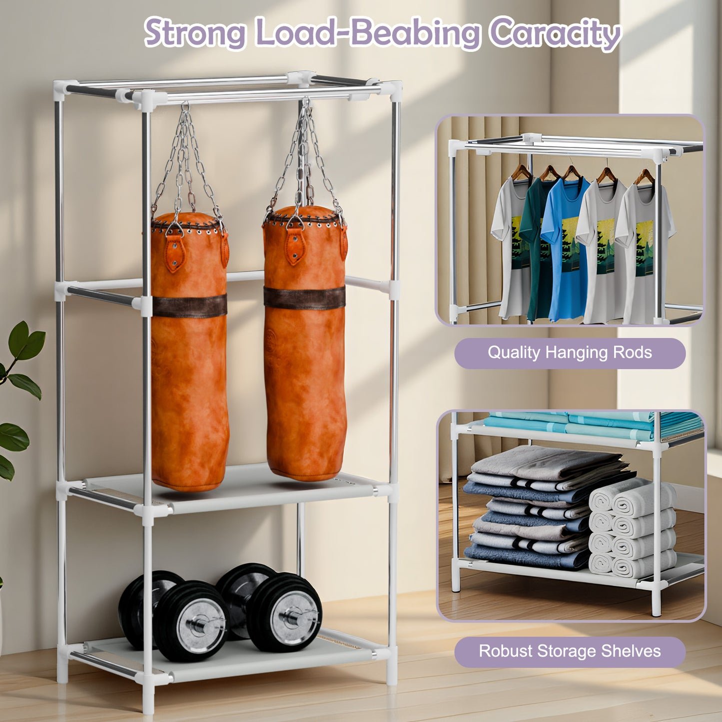 Portable Closet Organizers and Storage with Hanging & Folding Sections, Space-Saving Wardrobe Closet Organizer, Full-Cover Dustproof Hanging Clothing Rack for Bedroom, Apartment, Dorm, Black