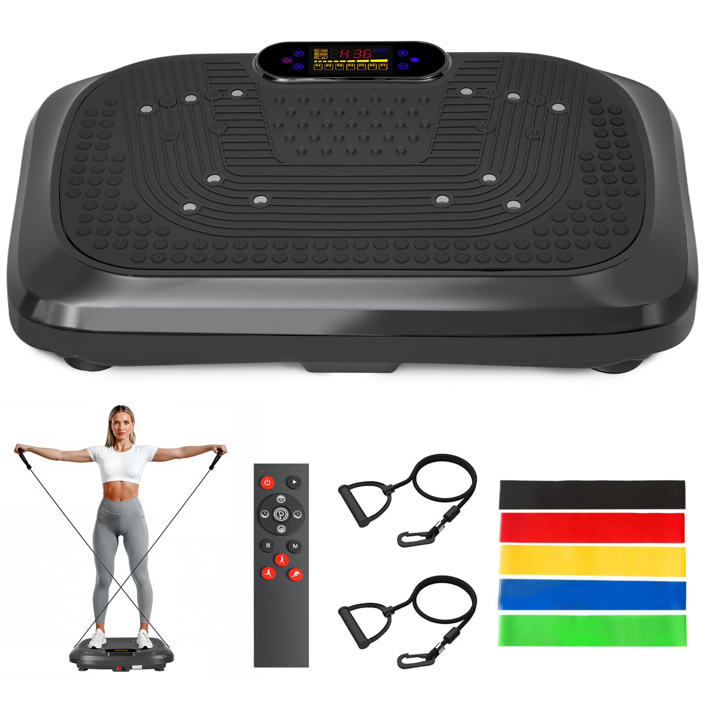Vibration Plate Exercise Machine, 450 lbs Weight Capacity Vibrate Board with Remote & Resistance Bands for Effective Weight Loss, Muscle Toning, and Body Contouring