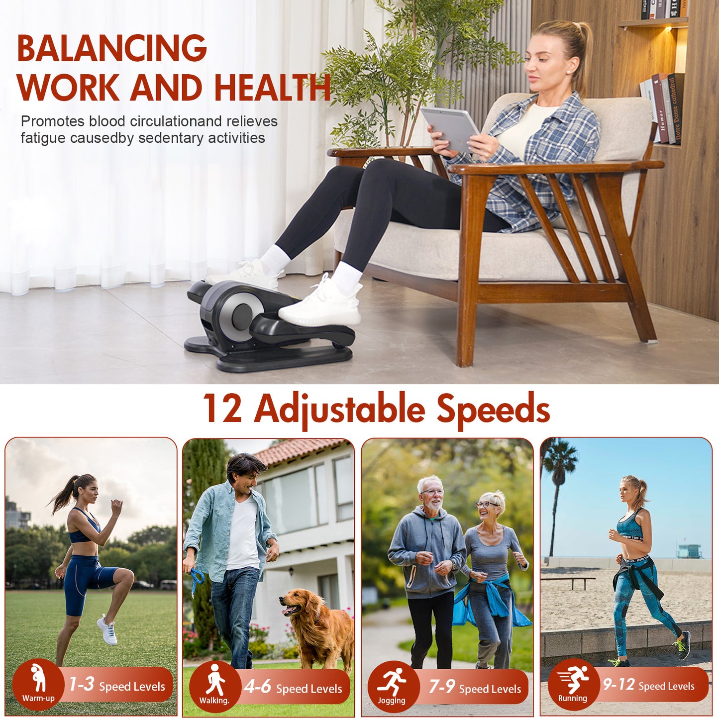 RICAN Under Desk Elliptical Machine, Elipsefit Leg Exerciser While Sitting for Seniors Adults