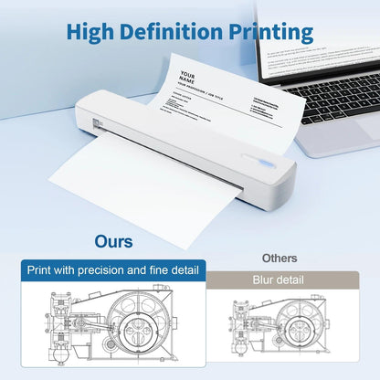 Wireless Printer, A4 Thermal Printer, Monochrome for Travel, Mobile Office, School, Home, Bluetooth Printer Compatible with IOS and Android, for Phone and Laptop, Portable printer all in one