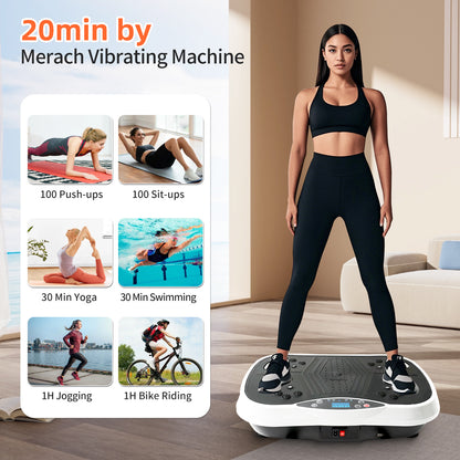 Vibration Plate Exercise Machine, Full Body Workout Power Platform with Loop Bands & Remote Control for Fat Burning and Slimming and Weight Loss, Vibrating Stand Shake Board, White