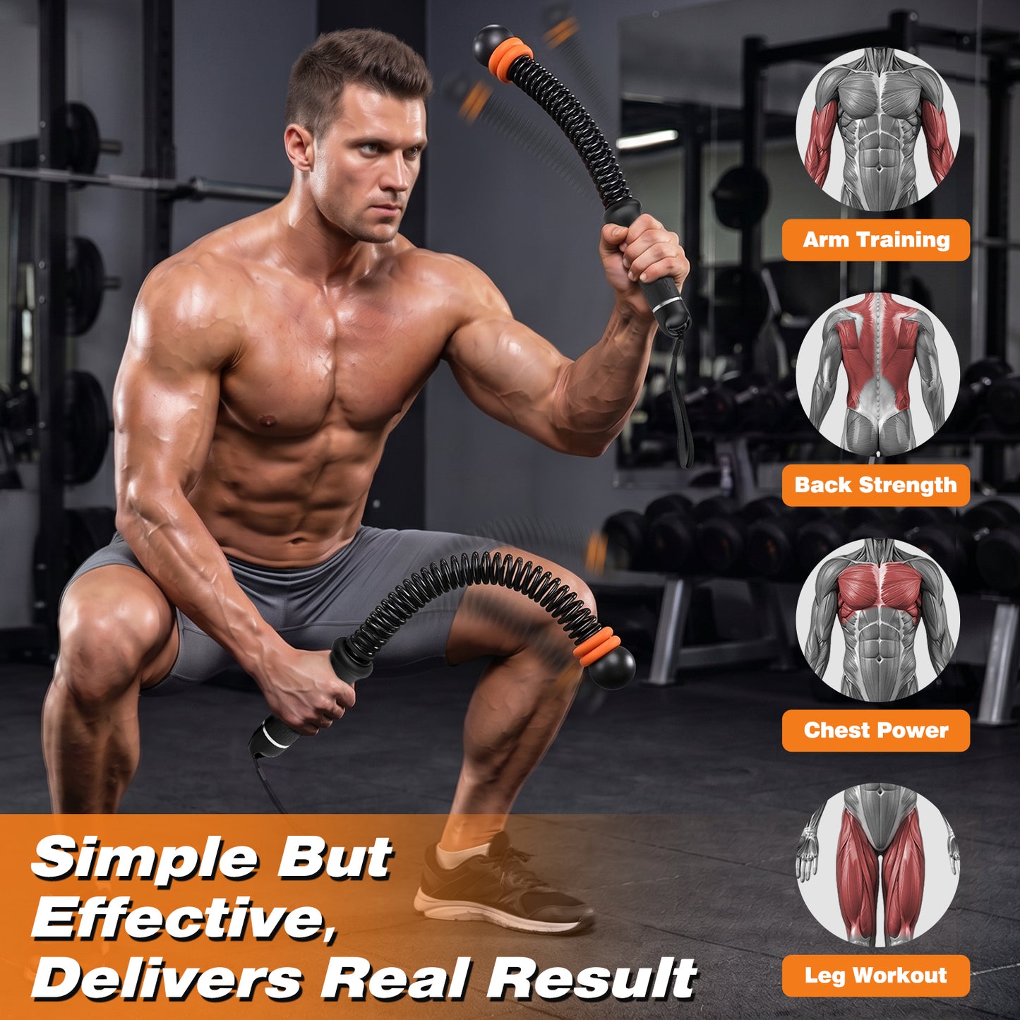 Ropeless Battle Ropes for Home Gym, 2 PCS Cordless Battle Rope with Adjustable Resistance, Low Impact Full Body Workout Equipment, Quiet Arm Core Shoulder Strength Trainer for Seniors Beginners