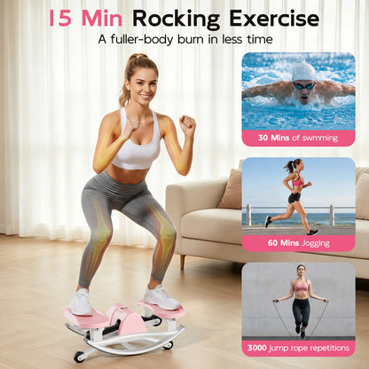RICAN Smart Lateral Rocking Fitness Stepper, Low-Impact Portable Exercise Stepper with Digital Monitor, Resistance Bands & Floor Mat, Pink
