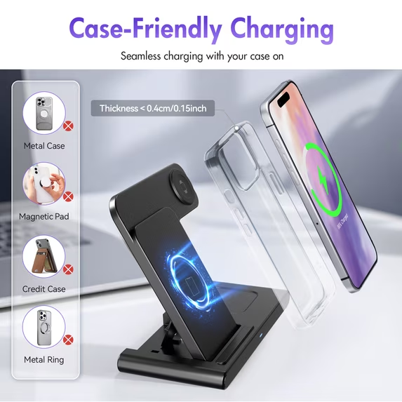Charging Station,Wireless Charger,Magnetic Fast Charging Stand Compatible with iPhone 17 16 15 14 13 12 11 Pro Max Plus XS XR X 8, for iWatch 9 8 7 6 5 4 3 2 SE,for AirPods 3 2 Pro