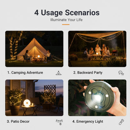 BAOKALER 2 Pack Camping String Lights Retractable, 32.8ft Outdoor Camping Lanterns with 5 Lighting Modes, 2000MAH Camping Lights Rechargeable, USB, Waterproof