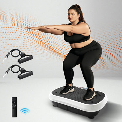 Vibration Plate Exercise Machine, Waver Vibration Plate for Home Fitness, Full Body Workout Platform with Loop Bands & Remote Control for Weight Loss & Muscle Toning, White