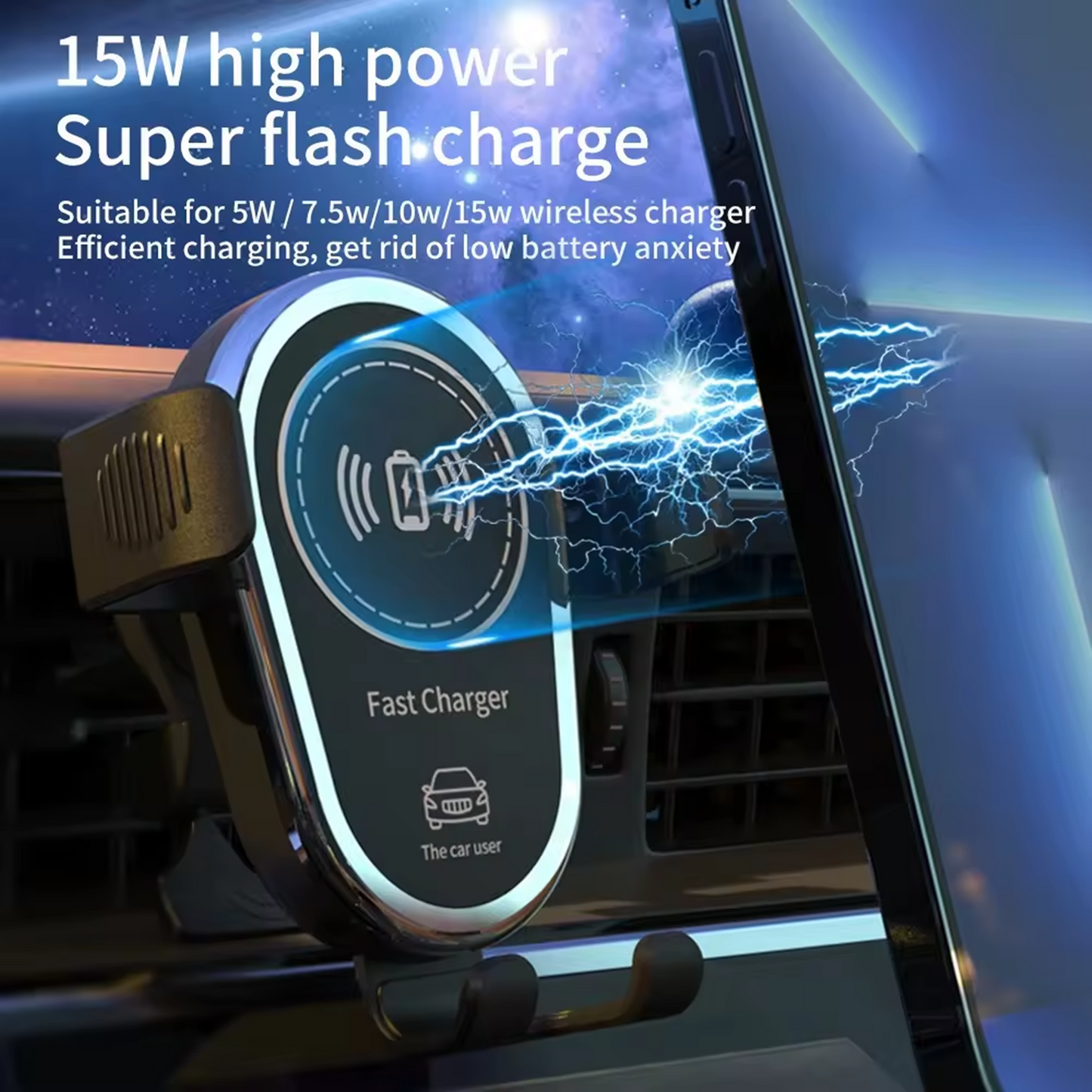 Wireless Car Charger,15W Fast Phone Wireless Charger for Car Auto Clamping,Wireless Car Charger Mounts