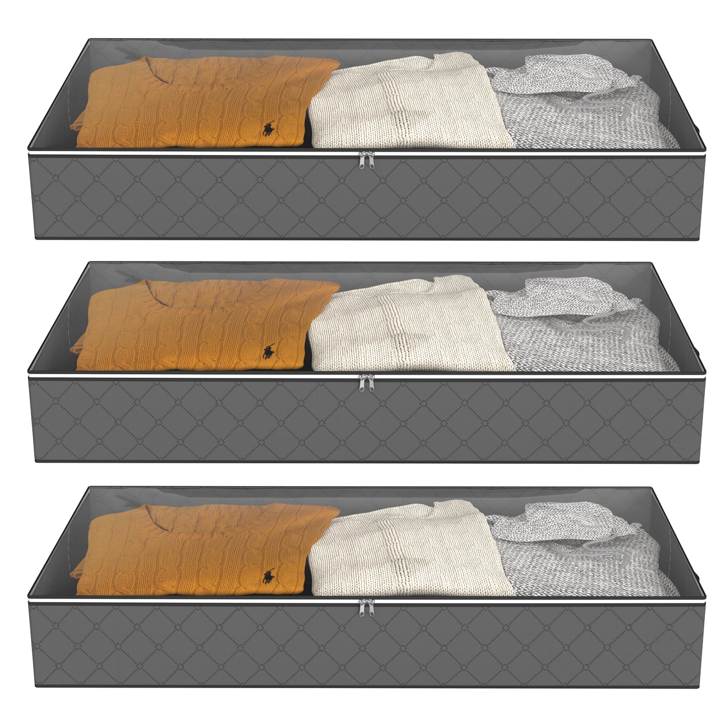 BAOKALER Underbed Storage Bag Adult Reinforced with Dual Handles, Gray, 3 Count, 3 Pack