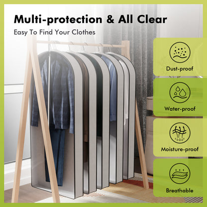 ALSO GO 60" Garment Bags with 4" Gussets, Multifunctional Garment Bags for Hanging Clothes,Waterproof Dress Bag and Suit Bag, Clear Travel Garment Bag for Clothes, Gowns, Coats, Suits, 5 Packs