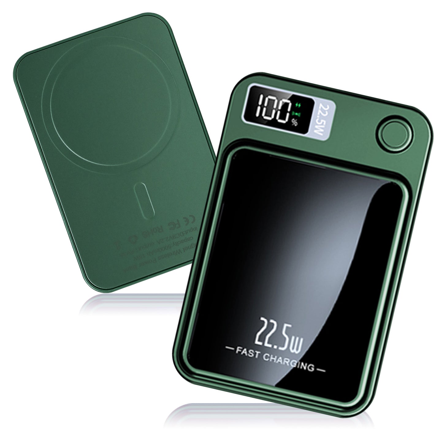 Portable Wireless Power Bank,2 in 1 Magnetic charger 10000mAh 22.5W Fast Charging, with LED Power Display, Suitable for Outdoor Emergency Backup Power Bank, Compatible with Multi Device, Green