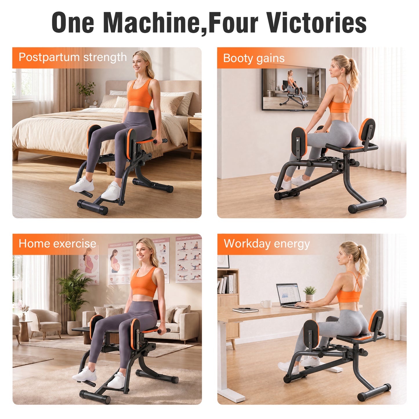 RICAN Hip Abductor Machine for Home Gym, 3-in-1 Inner Thigh Toner & Outer Thigh Sculptor, Adjustable Resistance Glute Machine, Booty Builder with Compact Leg Workout Equipment ¨C Black/Orange