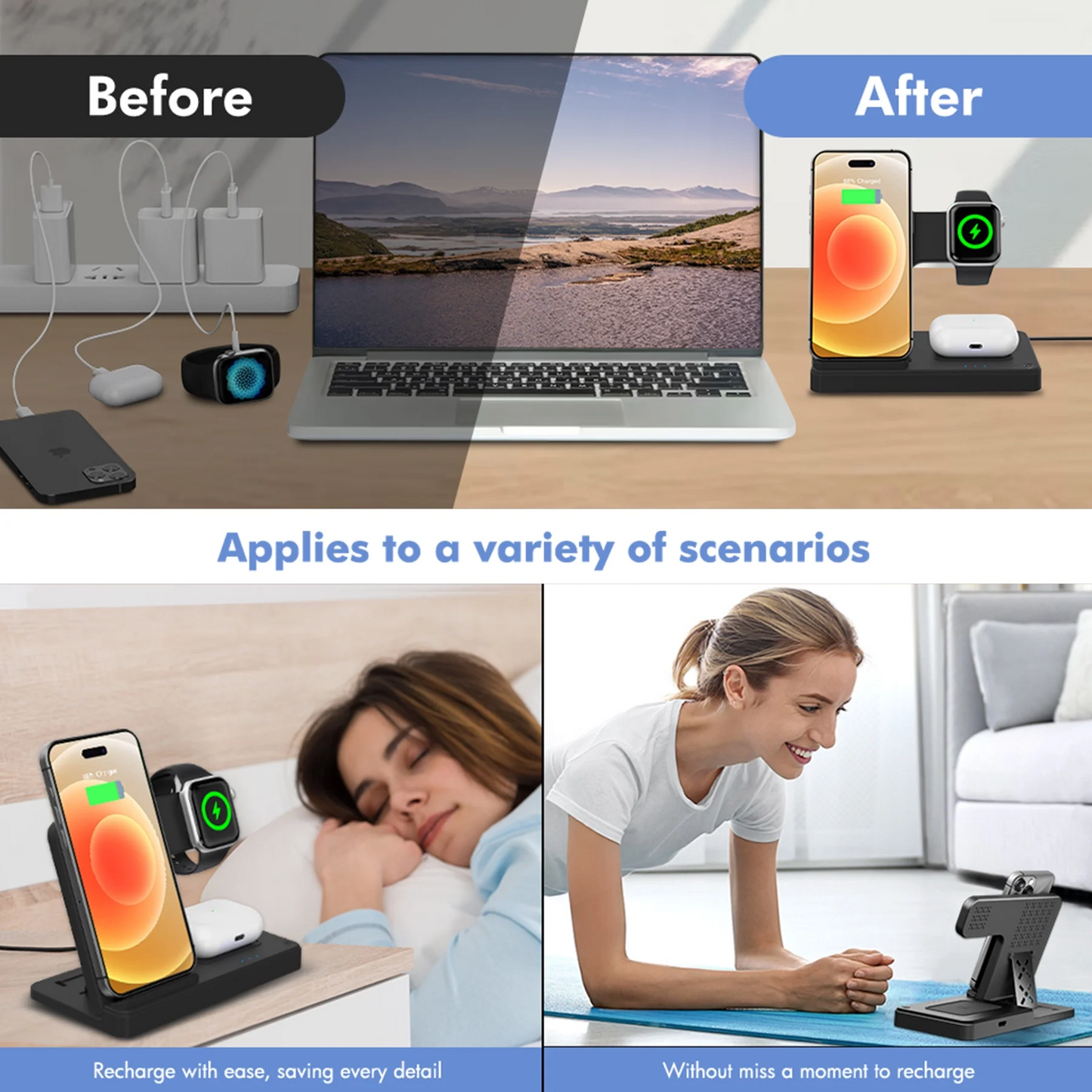 Wireless Charger,3 in 1 Charging Station Compatible with iPhone 14 13 12 11 8 Pro Max X XR XS, Samsung Galaxy, Apple Charging Station for AirPods 3 2 Pro, and for iWatch Series(Black)