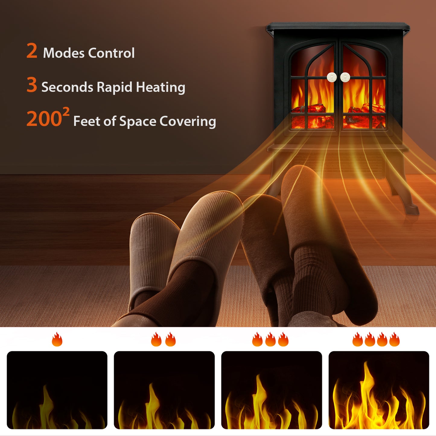 1,000 sq ft Infrared Quartz Electric Fireplace, 1500W Electric Fireplace Heater with Realistic 3D Flame Effect, Electric Heater with Overheat Protection for Home Bedroom Office