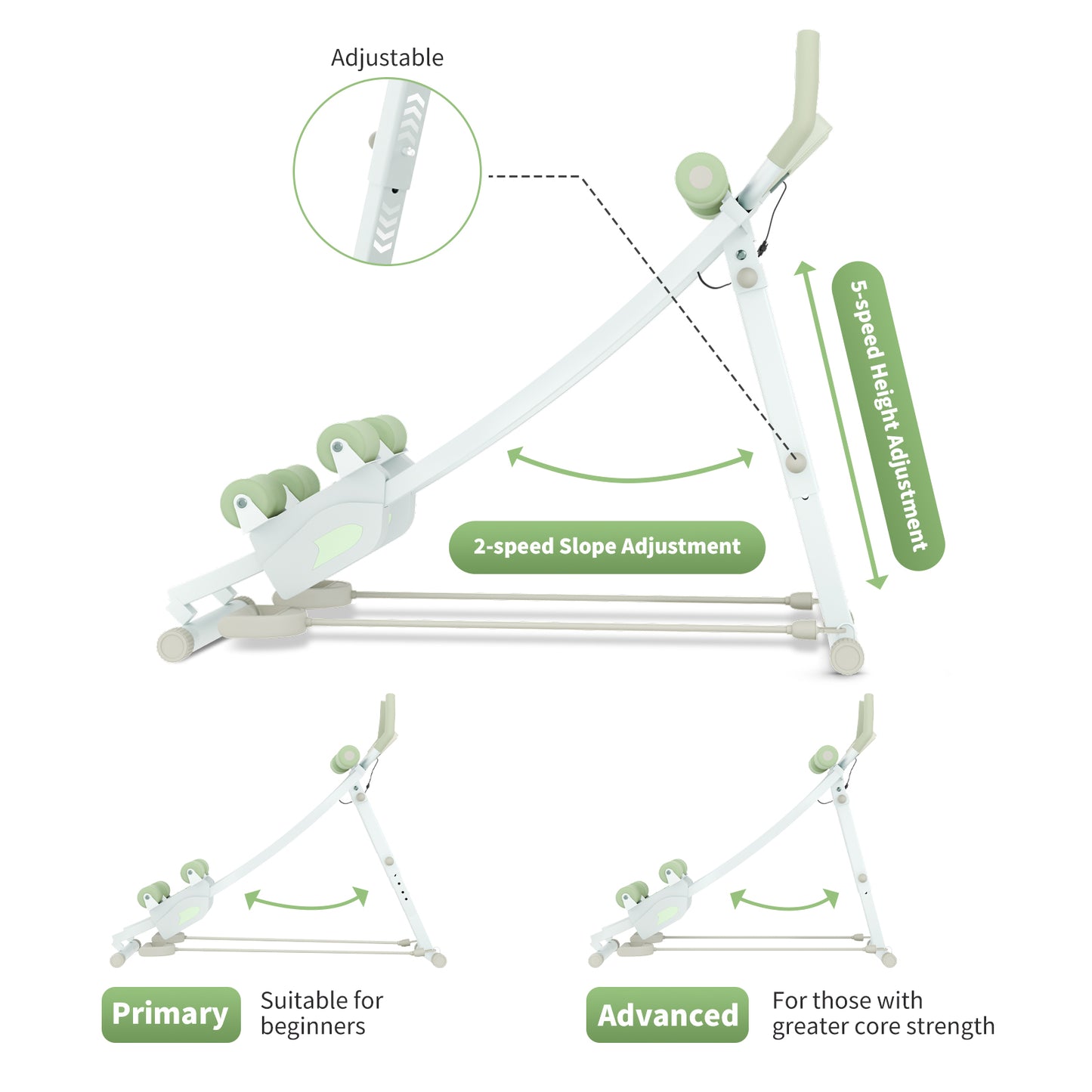 Dual-track Ab Workout Machine with 4 Adjustable Heights, Foldable Core & Abdominal Exercise Machine with 440lbs Weight Capacity, Ab Exercise Fitness Trainer