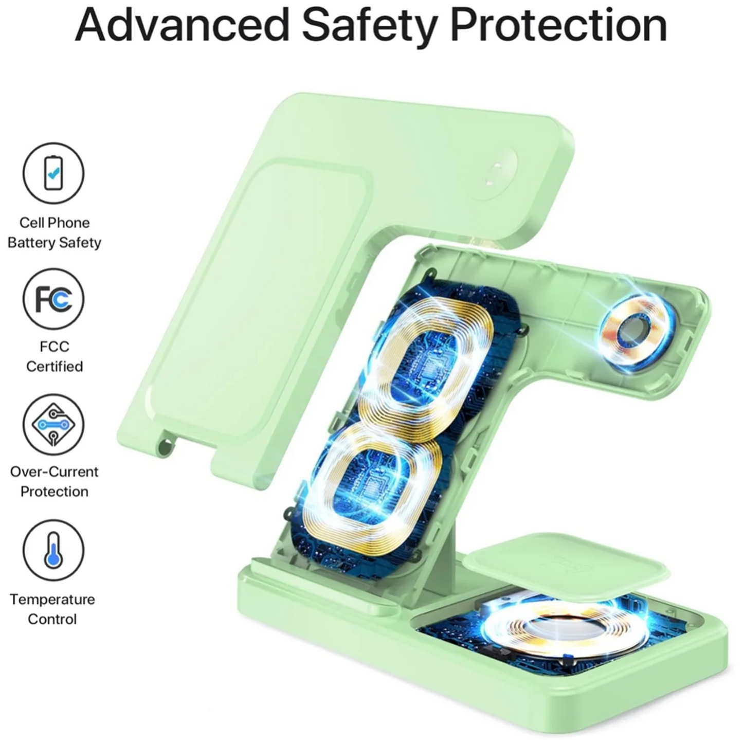 Wireless Charger for iPhone,3 in 1 Wireless Charging Station for iPhone 17 16 15 14 13 12 11 Pro Max Plus XS XR X 8,for iWatch 9 8 7 6 5 4 3 2 SE,for AirPods 3 2 Pro,Light Green,No Adapter