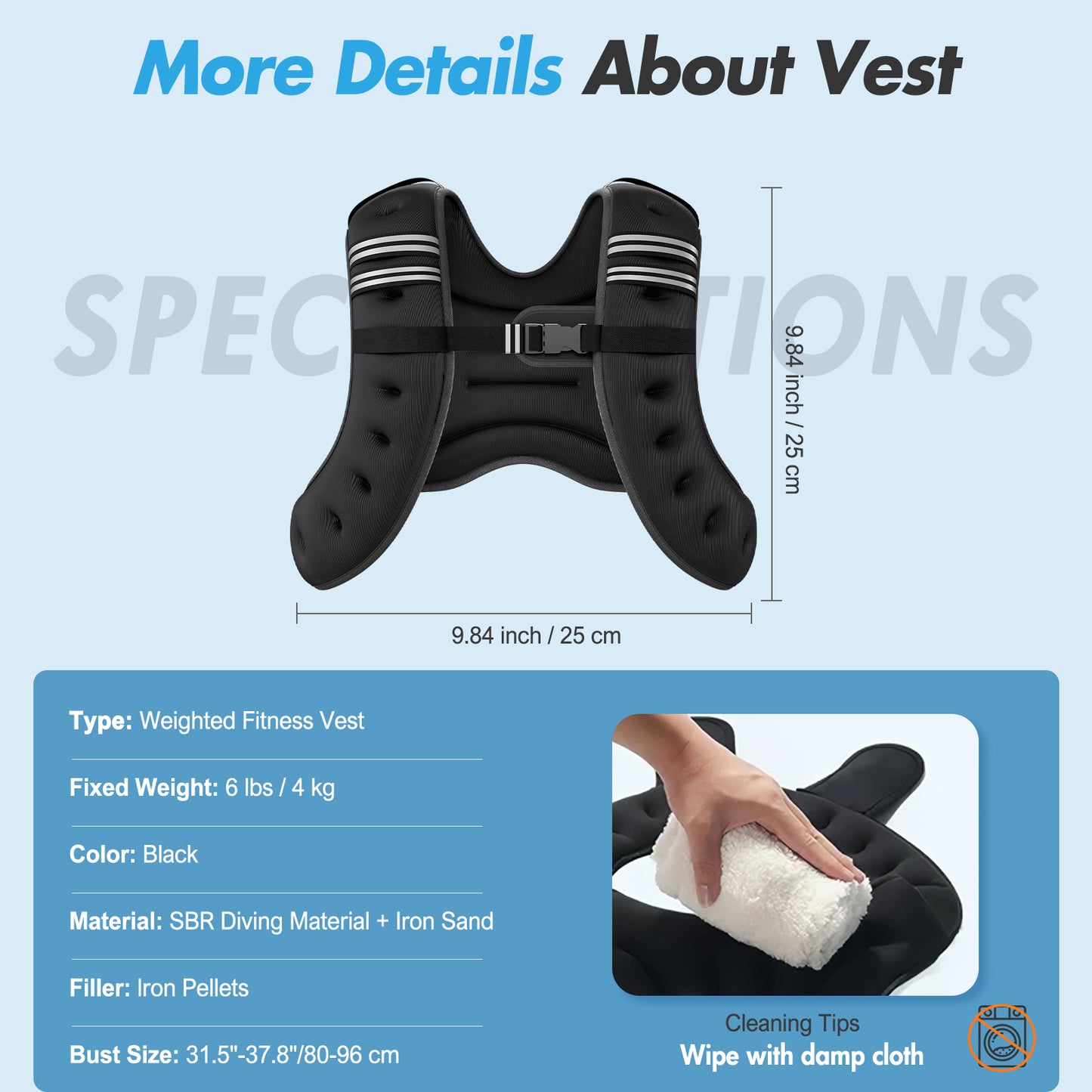 BAOKALER Weighted Vest for Fitness, 6lb with Reflective Strips£¬ Ideal for Men & Women, Strength Training, Running, Muscle Building & Weight Loss