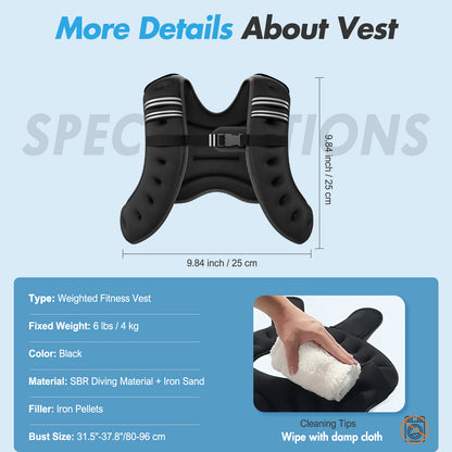 BAOKALER Weighted Vest for Fitness, 6lb with Reflective Strips£¬ Ideal for Men & Women, Strength Training, Running, Muscle Building & Weight Loss