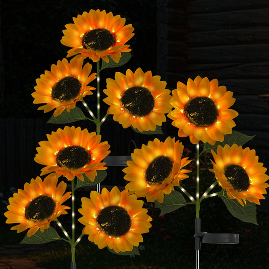 TopZoo Solar Lights Outdoor Garden Decor, 3PCS Solar Garden Stake Lights with 9 Sunflower Lights, Waterproof for Back Yard, Flower Bed, Pathway, Patio, Porch Decoration
