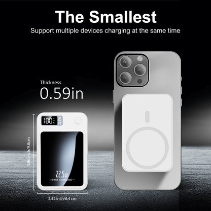 Magnetic Wireless Power Bank,10000mAh Portable Charger with 22.5W Fast Charging,LED Power Display,Strong Magnetic Suction Compatible with iPhone 15 and Above & Android - White
