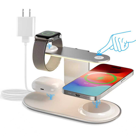 4 in 1 Charging Station, MagSafe Wireless Charger with Three Level soft Night Light, 15W Wireles Charging for iPhone