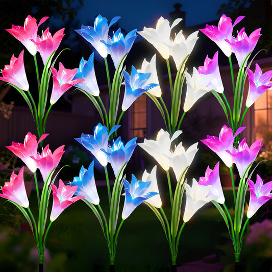 TOPZOO Solar Garden Lights Outdoor Decorative, Lily Flowers Stake Lights, Multi-Color Changing Outside Solar Lights Solar Powered for Garden Patio Landscape Yard Outdoor Decor, 8 Packs