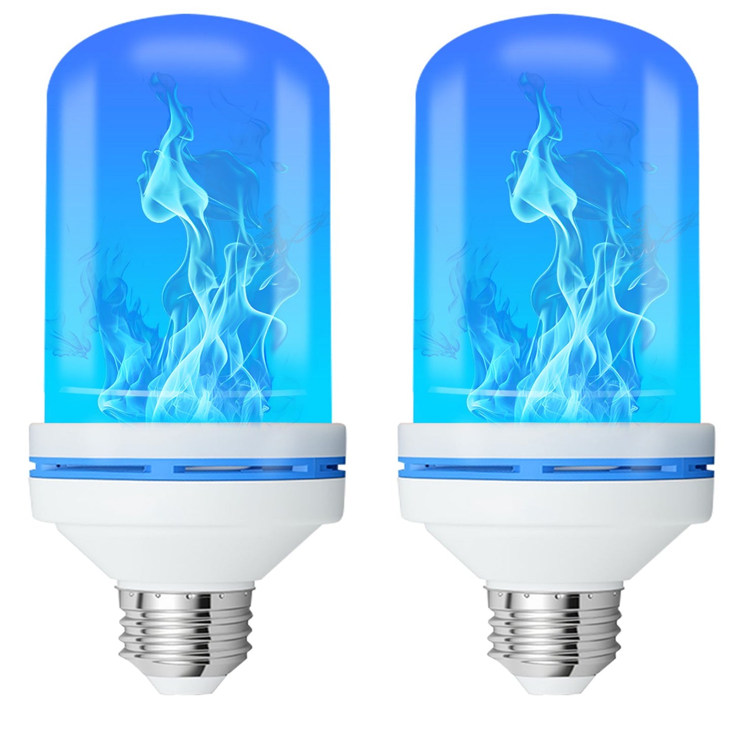 TopZoo Blue LED Flame Light Bulbs 2PCS, Flickering Light Bulbs Upgraded 4 Modes, E26 Base Light Bulbs with Upside Down Effect for Garden Decor, Halloween, Party, Patio, Indoor, Outdoor Decor