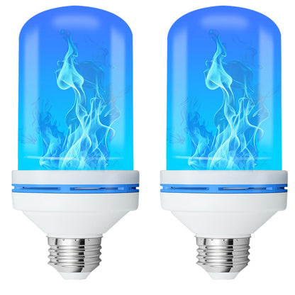 TopZoo Blue LED Flame Light Bulbs 2PCS, Flickering Light Bulbs Upgraded 4 Modes, E26 Base Light Bulbs with Upside Down Effect for Garden Decor, Halloween, Party, Patio, Indoor, Outdoor Decor