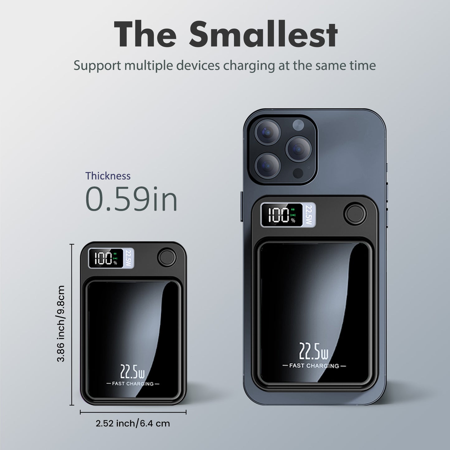 Power Bank, 10000mAh Wireless Power Bank with LED Power Display, 22.5W Fast Charging Battery Pack, Compatible with iPhone 8 and above series,Black