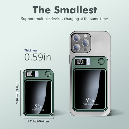 Portable Wireless Power Bank,2 in 1 Magnetic charger 10000mAh 22.5W Fast Charging, with LED Power Display, Suitable for Outdoor Emergency Backup Power Bank, Compatible with Multi Device, Green