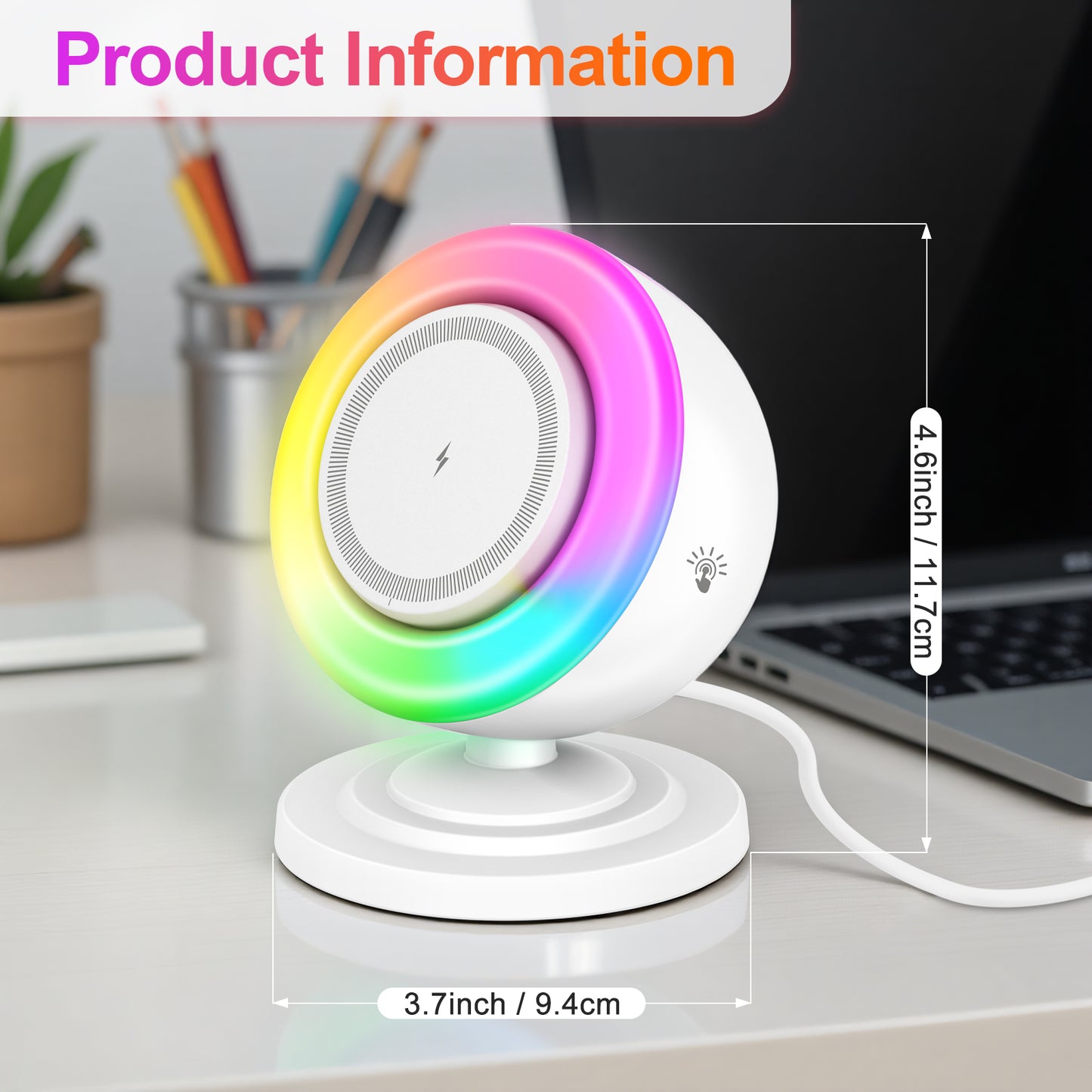 Wireless Charger for iPhone Samsung Huawei,Magnetic Charging Station with Bluetooth speaker and RGB light, Travel Charging Station Compatible with Apple 12 and above series, White