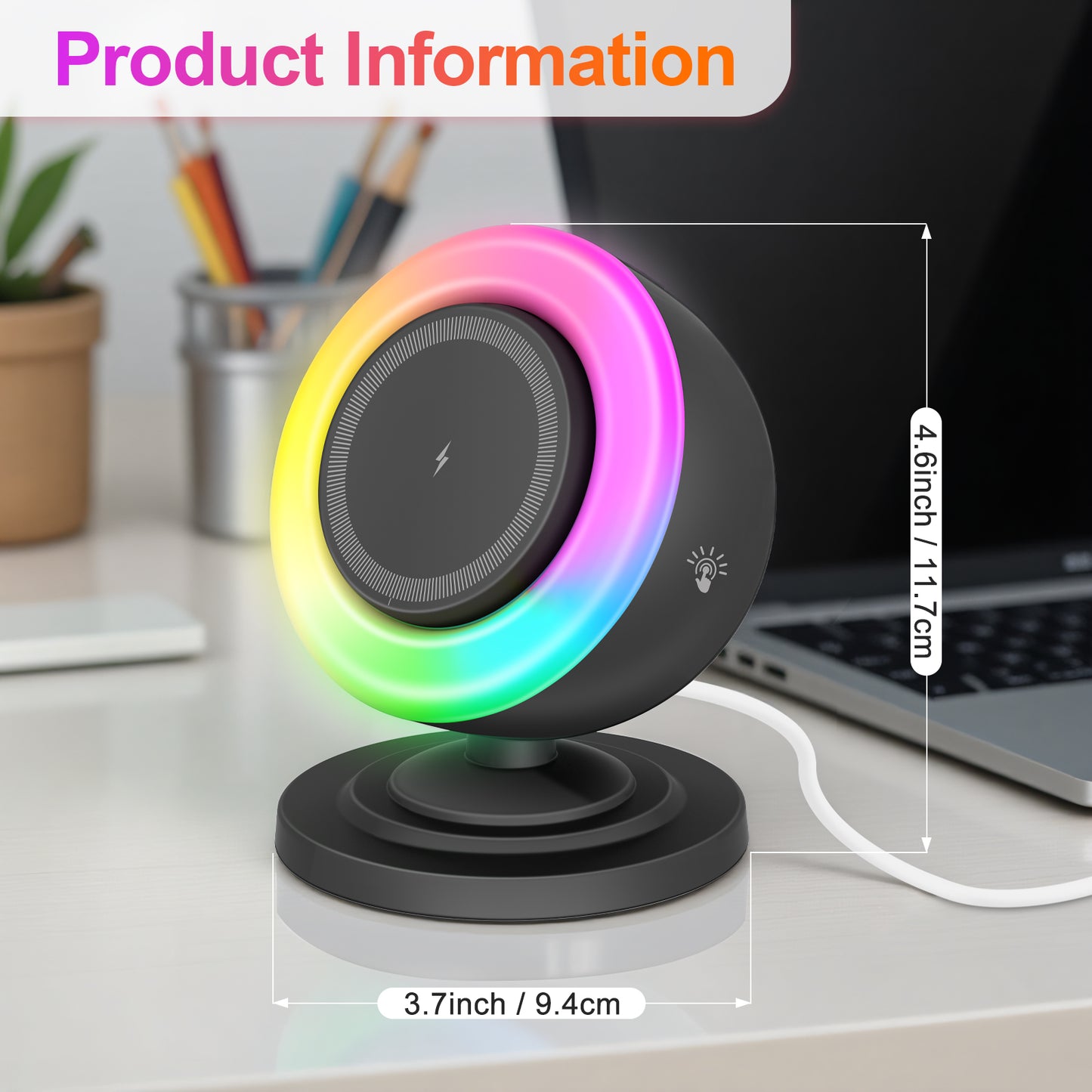 Wireless Charger for iPhone Samsung Huawei,Magnetic Charging Station with Bluetooth speaker and RGB light, Travel Charging Station Compatible with Apple 12 and above series, Black